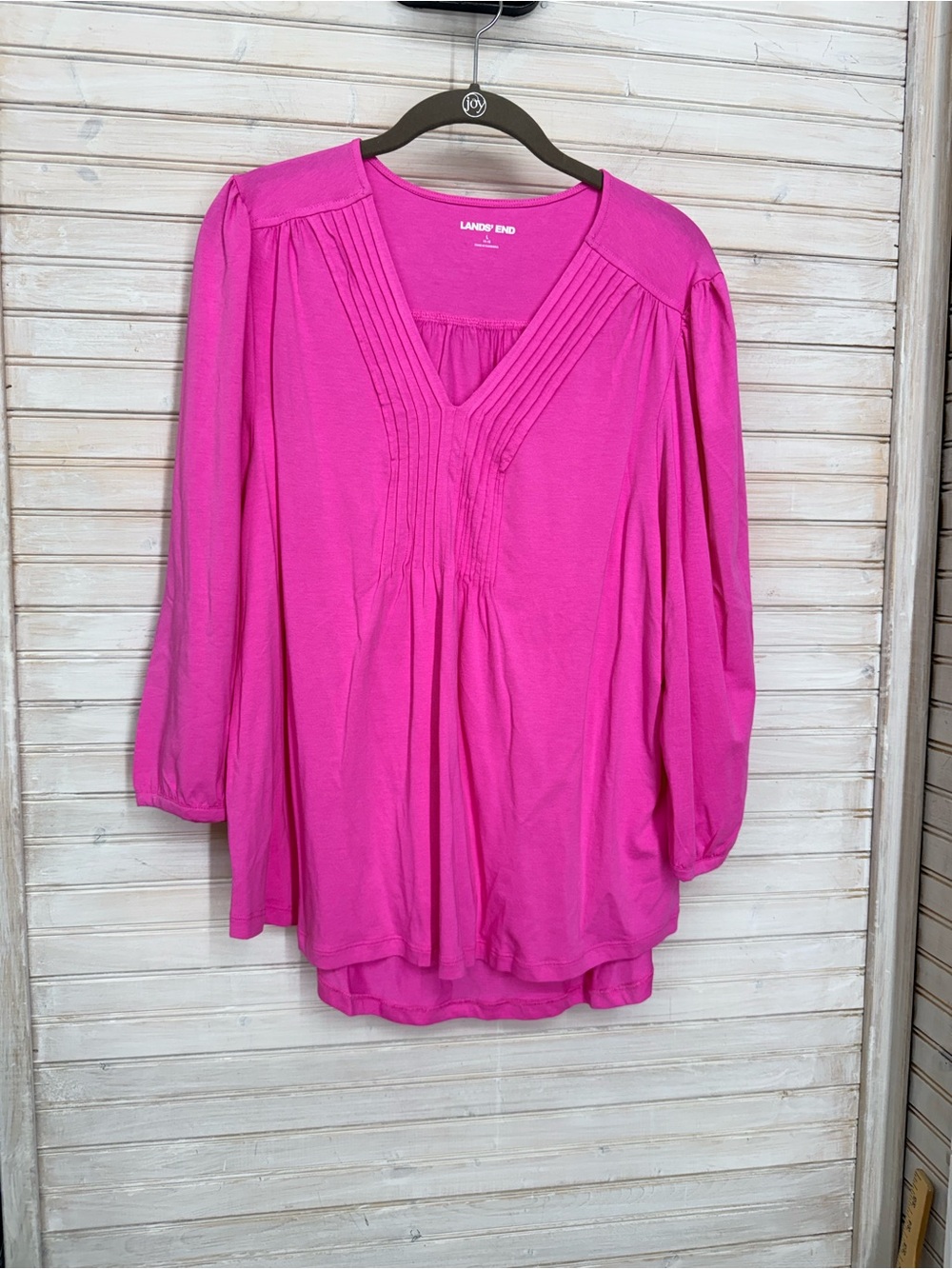 Lands' End Women's L Bright Pink Pintuck V-Neck Tunic Blouse